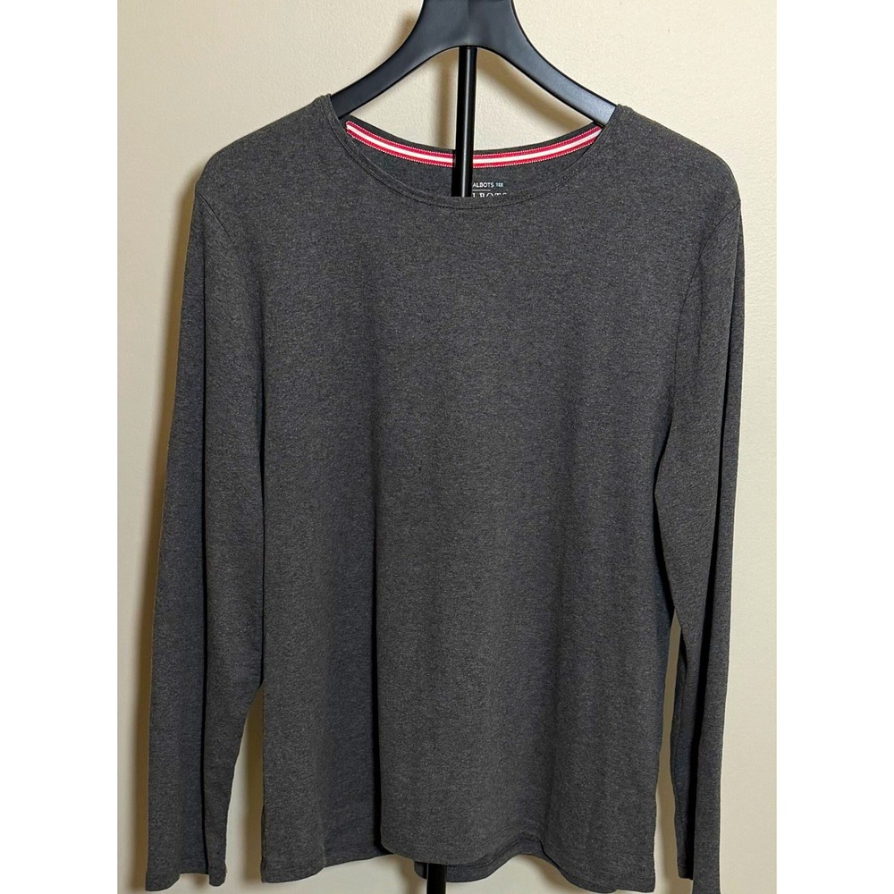 Talbots Gray Solid Crew Neck Knit 100% Cotton Long Sleeve Tee Women XL